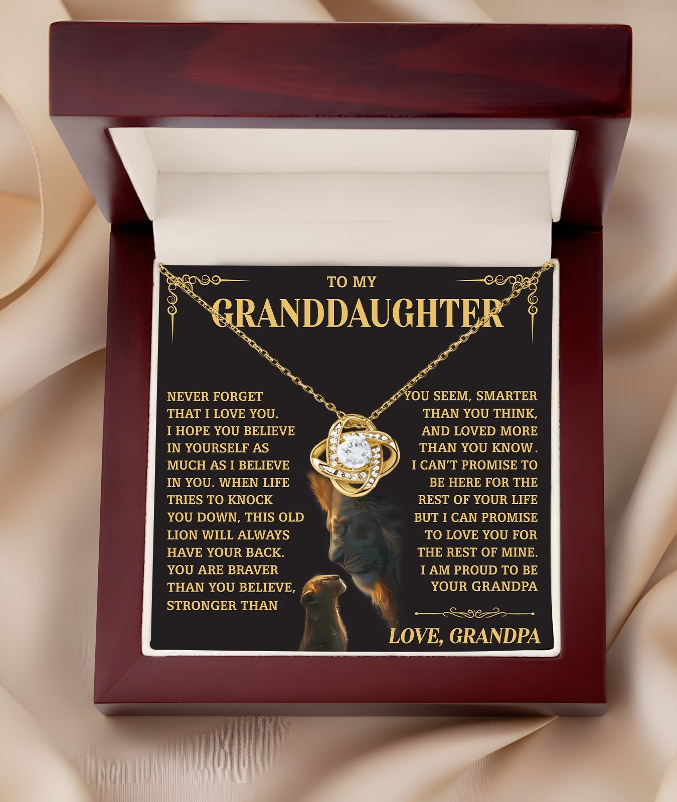 TO MY GRANDDAUGHTER "NEVER FOR FORGET THAT..." - Gift from Grandpa - The Premium Love Knot Necklace (SKUJ12-216)