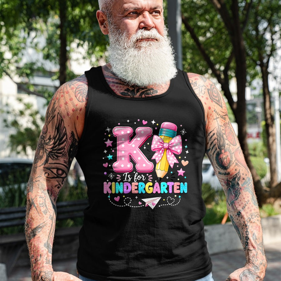Best Teacher Shirt, Funny Teacher UnisexT-Shirt/Hoodie/Sweatshirt HLT00 - K is for Kindergarten Teacher Coquette Bow Back to School T-Shirt