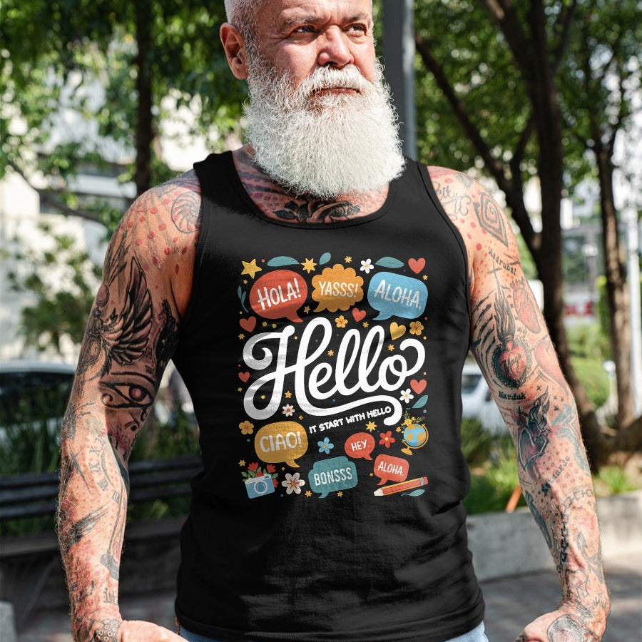 Best Teacher Shirt, Funny Teacher UnisexT-Shirt/Hoodie/Sweatshirt HLT00 - It Starts with Hello Friendship Inclusion Language Teacher T-Shirt (2)