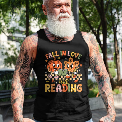 Best Teacher Shirt, Funny Teacher UnisexT-Shirt/Hoodie/Sweatshirt HLT00 - Fall in Love with Reading Autumn Pumpkin Teacher Book Lover T-Shirt