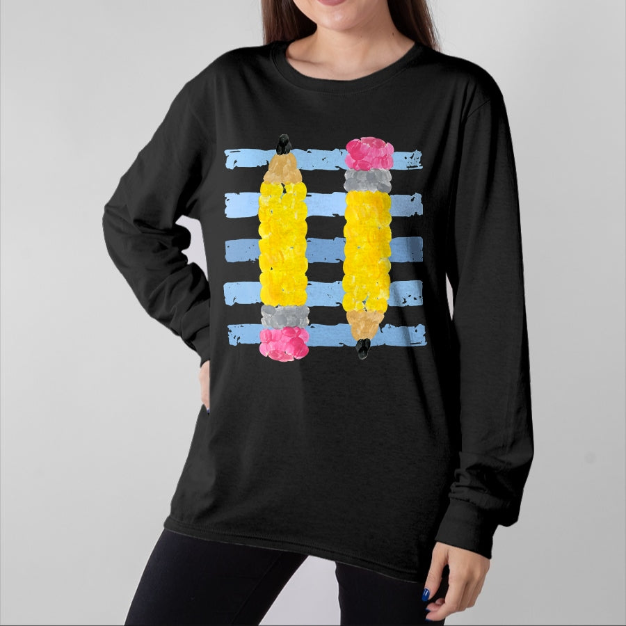 Best Teacher Shirt, Funny Teacher UnisexT-Shirt/Hoodie/Sweatshirt HLT00 - Pencil Stripes Fall Teacher Students Back to School T-Shirt