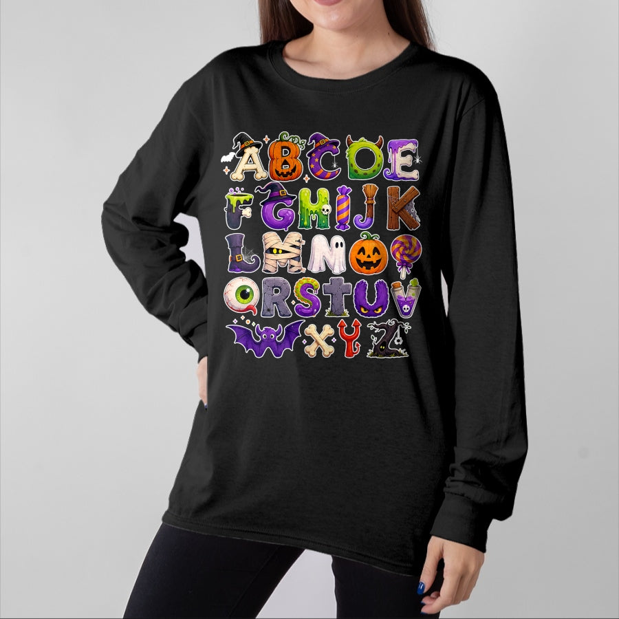 Best Teacher Shirt, Funny Teacher UnisexT-Shirt/Hoodie/Sweatshirt HLT00 - ABCs Learning Kindergarten Teacher Funny Halloween Alphabet T-Shirt