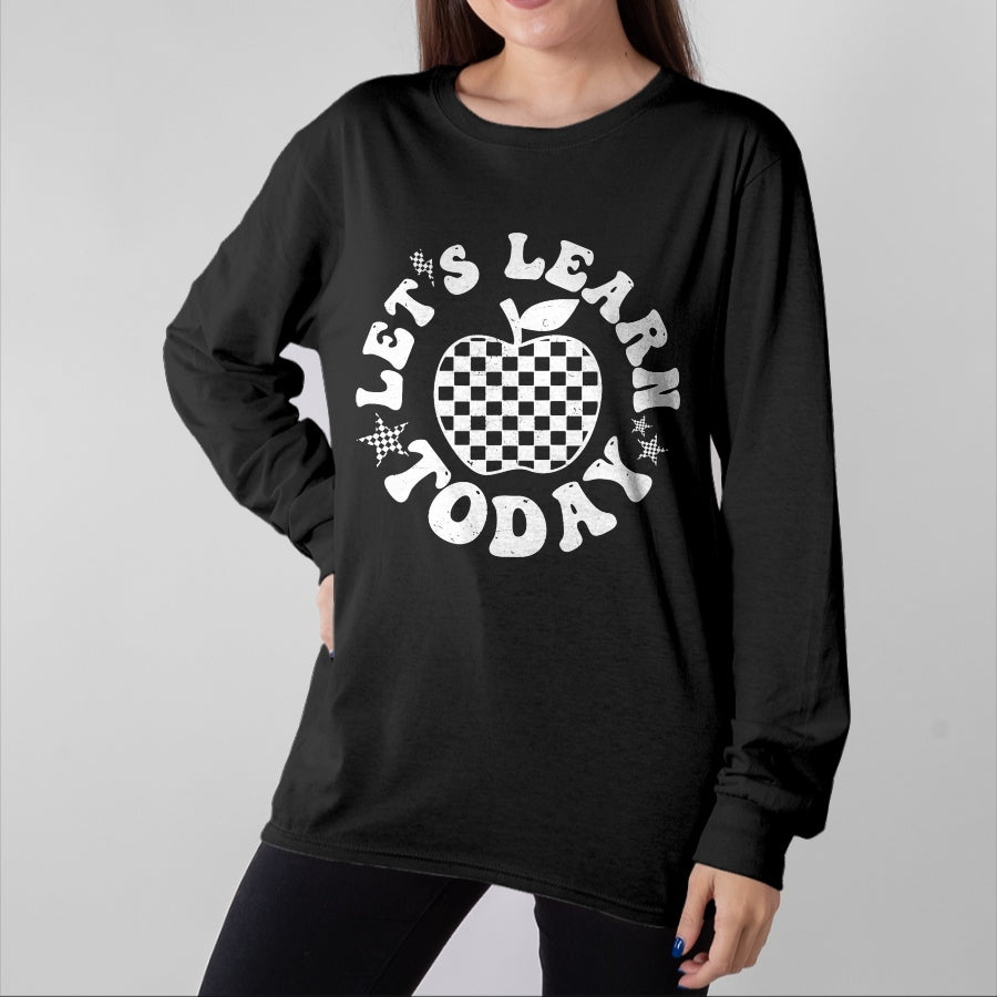 Best Teacher Shirt, Funny Teacher UnisexT-Shirt/Hoodie/Sweatshirt HLT00 - Let's Learn Today Checkered Apple Back to School Teacher T-Shirt