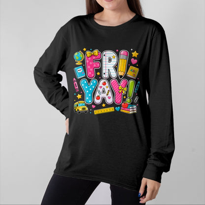 Best Teacher Shirt, Funny Teacher UnisexT-Shirt/Hoodie/Sweatshirt HLT00 - Happy Fri-Yay Friday Coquette Bow Teacher Back to School T-Shirt