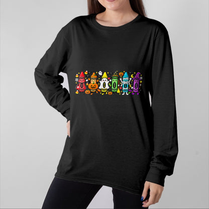 Best Teacher Shirt, Funny Teacher UnisexT-Shirt/Hoodie/Sweatshirt HLT00 - Halloween Crayons Teacher Spooky Teacher T-Shirt
