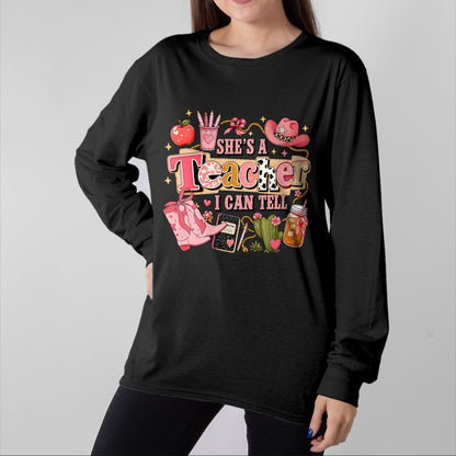 Best Teacher Shirt, Funny Teacher UnisexT-Shirt/Hoodie/Sweatshirt HLT00 - Shes A Teacher I Can Tell Western Classroom Art T-Shirt