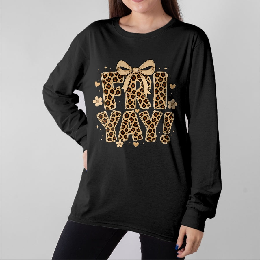 Best Teacher Shirt, Funny Teacher UnisexT-Shirt/Hoodie/Sweatshirt HLT00 - Happy Fri-Yay Friday Leopard Bow Teacher Back to School T-Shirt