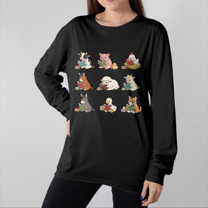 Best Teacher Shirt, Funny Teacher UnisexT-Shirt/Hoodie/Sweatshirt HLT00 - Cute Farm Animal Reading Book Bookish Reader Teacher Library T-Shirt