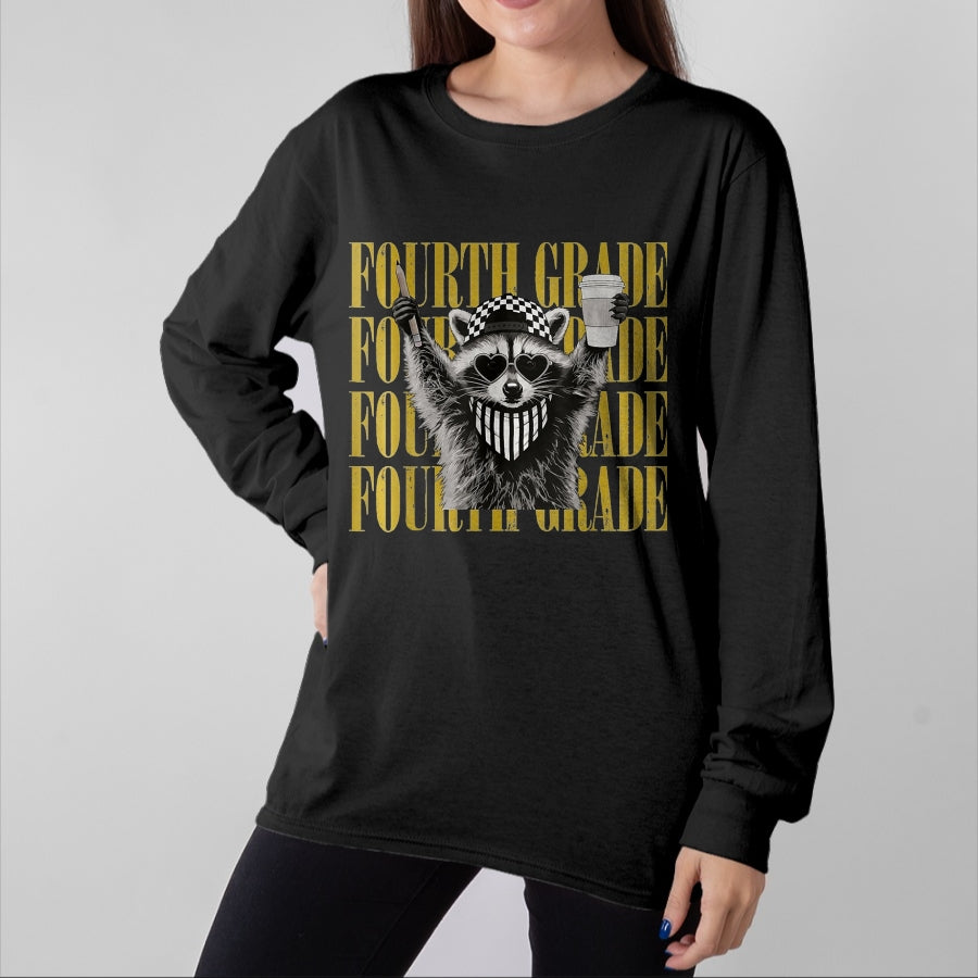 Best Teacher Shirt, Funny Teacher UnisexT-Shirt/Hoodie/Sweatshirt HLT00 - Funny Fourth Grade Teacher Feral Raccoon Back to School T-Shirt, Women, Black, Large