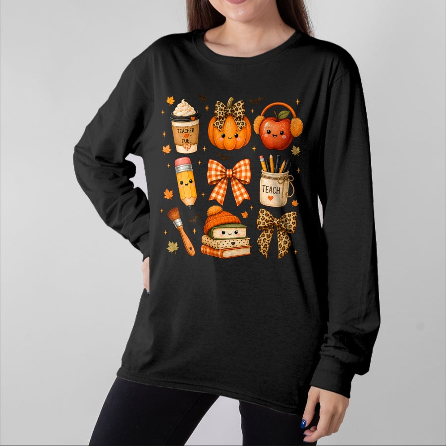 Best Teacher Shirt, Funny Teacher UnisexT-Shirt/Hoodie/Sweatshirt HLT00 - Fall Teacher Halloween Pumpkin Bow Apple Coffee School T-Shirt