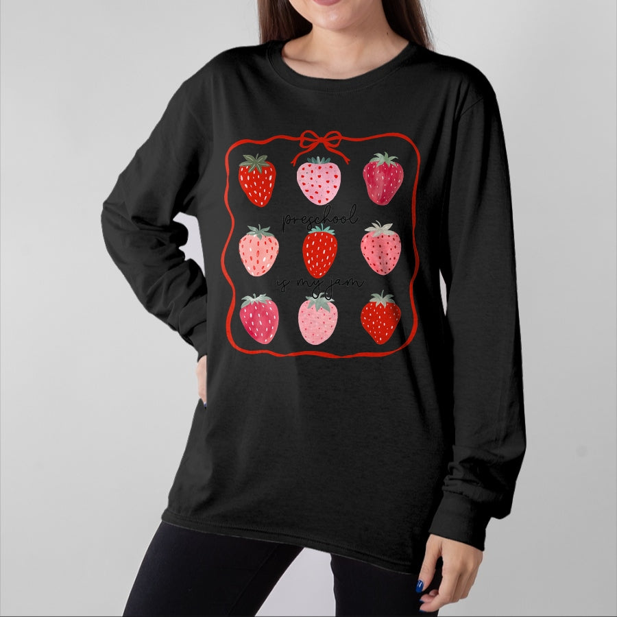 Best Teacher Shirt, Funny Teacher UnisexT-Shirt/Hoodie/Sweatshirt HLT00 - Preschool is My Jam Strawberry Teacher First Day of School T-Shirt