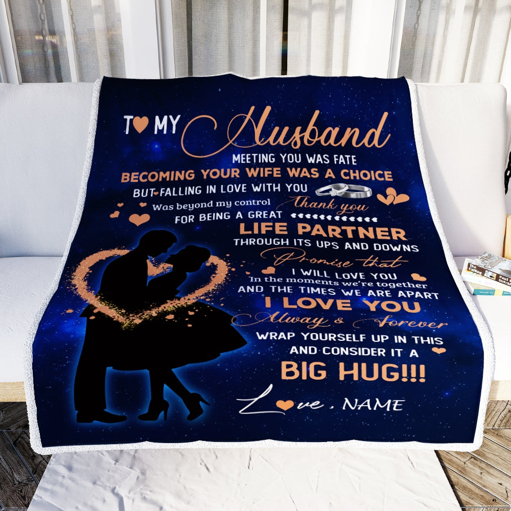 To My Husband Blanket From Wife Thank you It A Big Hug Husband Anniversary Wedding Day Valentines Christmas Fleece Throw Blanket