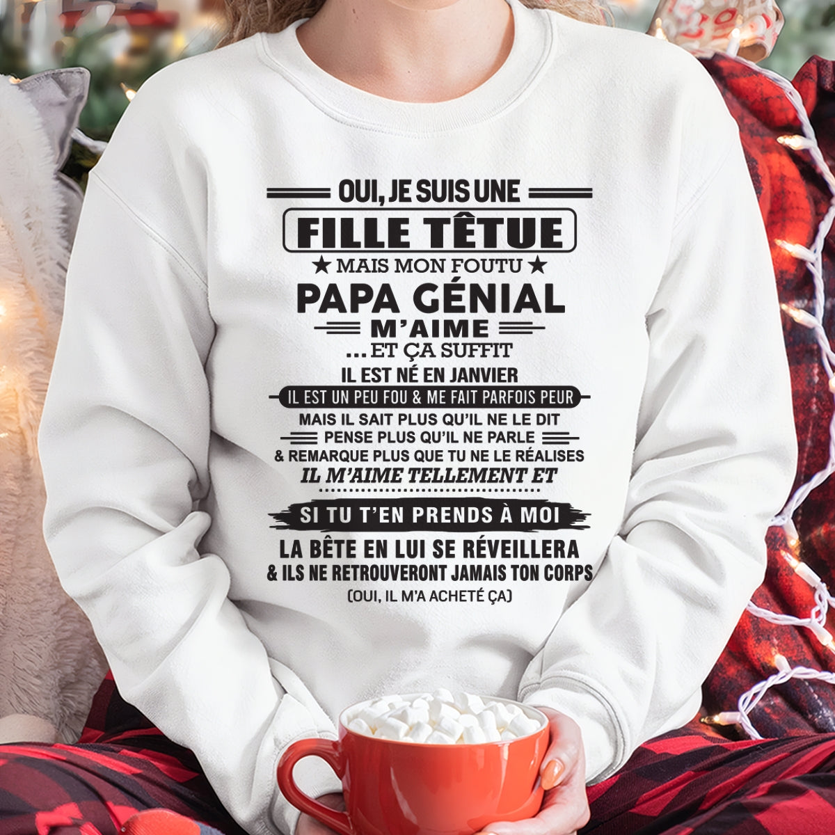 JANVIER - Oui, je suis une fille têtue – T-shirt | Cadeau d’anniversaire de papa pour sa fille - EBIL01 / fr01 (SKU12-214-01)