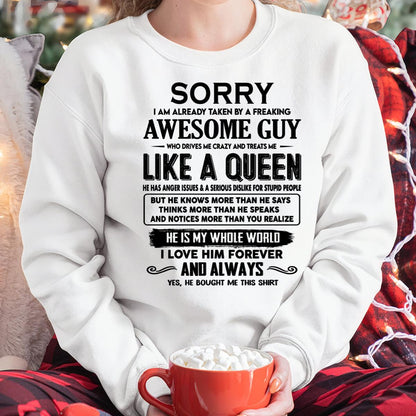 Sorry I am already taken by a freaking awesome guy - Gift for Wife From Husband - DONN00 (SKU-SRG-00)