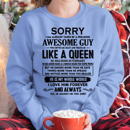 February - Sorry I am already taken by a freaking awesome guy - Gift for Wife From Husband - EBIL02 (SKU-SRG-02)