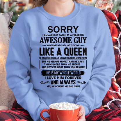 Sorry I am already taken by a freaking awesome guy - Gift for Wife From Husband - DONN00 (SKU-SRG-00)