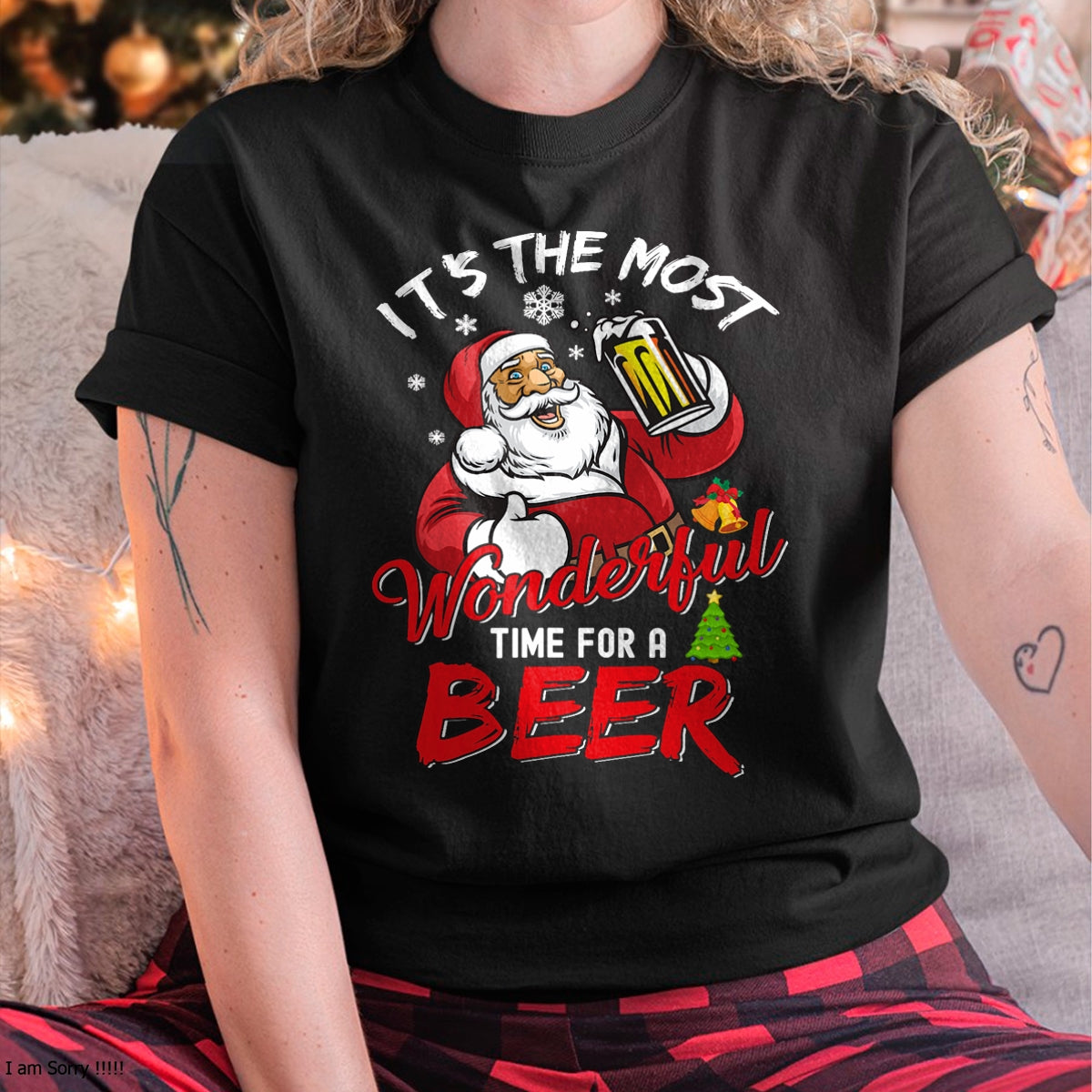 Funny Christmas Santa Claus Drinking Beer Wonderful Time T-Shirt - Christmas Unisex T-Shirt/Hoodie/Sweatshirt - HNDS00