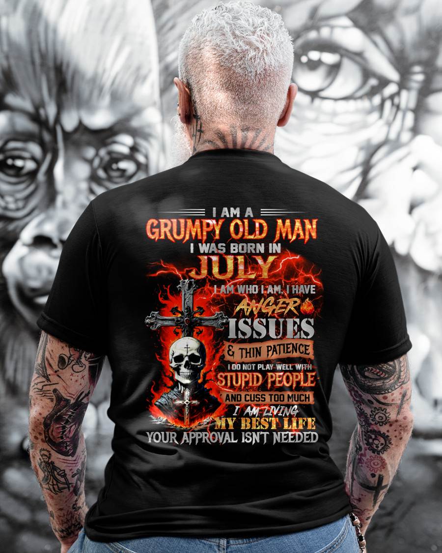 JULY - GRUMPY OLD MAN T-SHIRT - FUNNY SKULL ANGER ISSUES TEE - PERFECT GIFT FOR MEN EBIL07 (SKU12-319-07)