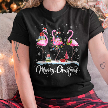 Merry Christmas Hat Santa Flamingo Light Christmas HNDS T-Shirt - Christmas Unisex T-Shirt/Hoodie/Sweatshirt - HNDS00