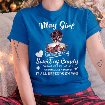 May Girl T-Shirt – Sweet As Candy, Cold As Ice - Birthday Gift for Women - EBIL05 (SKU26T-01-38-05)