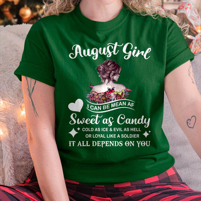 August Girl T-Shirt – Sweet As Candy, Cold As Ice - Birthday Gift for Women - EBIL08 (SKU26T-01-38-08)