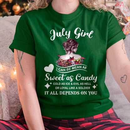 July Girl T-Shirt – Sweet As Candy, Cold As Ice - Birthday Gift for Women - EBIL07 (SKU26T-01-38-07)