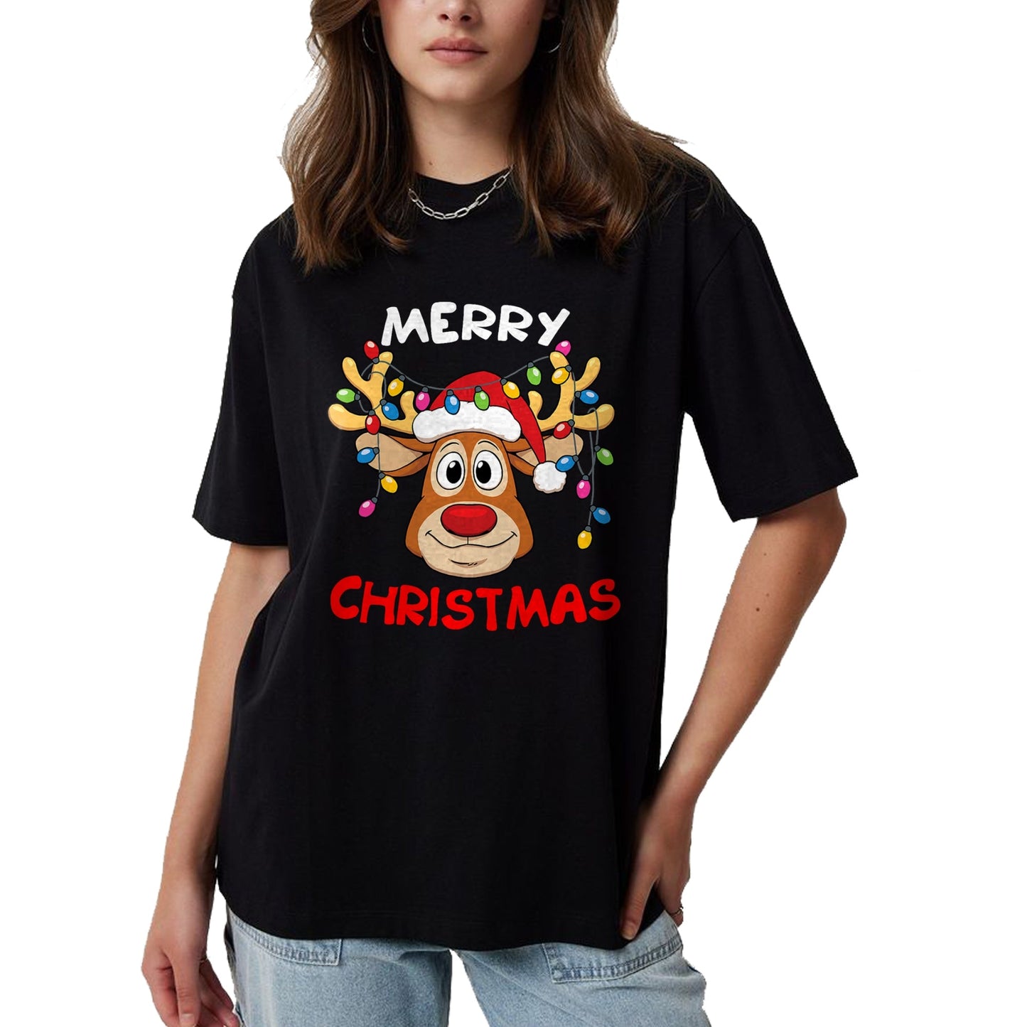 Merry Christmas Reindeer Xmas Family Men Women T-Shirt - Christmas Unisex T-Shirt/Hoodie/Sweatshirt - HNDS00