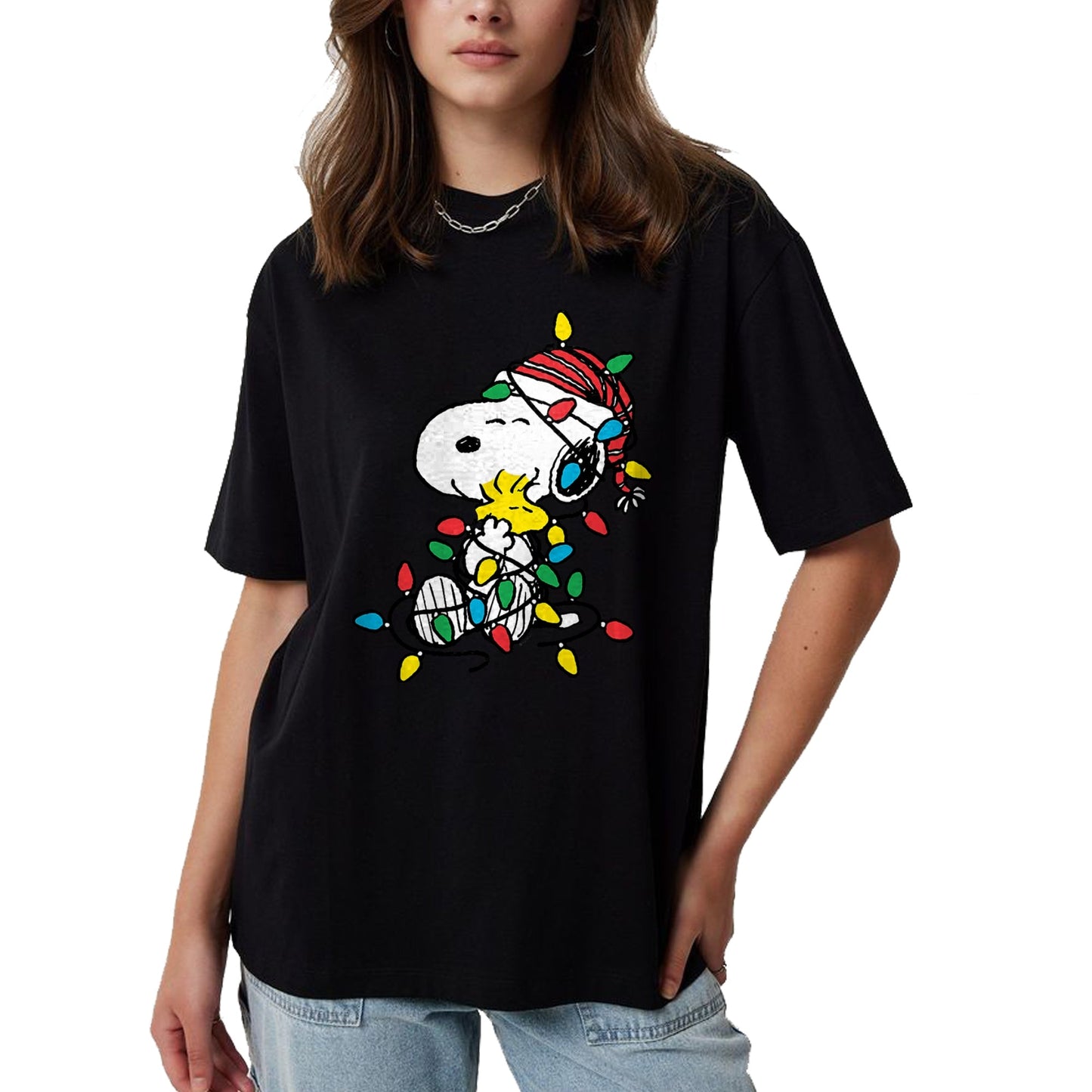 Peanuts - Snoopy Woodstock Christmas Lights T-Shirt - Christmas Unisex T-Shirt/Hoodie/Sweatshirt - HNDS00