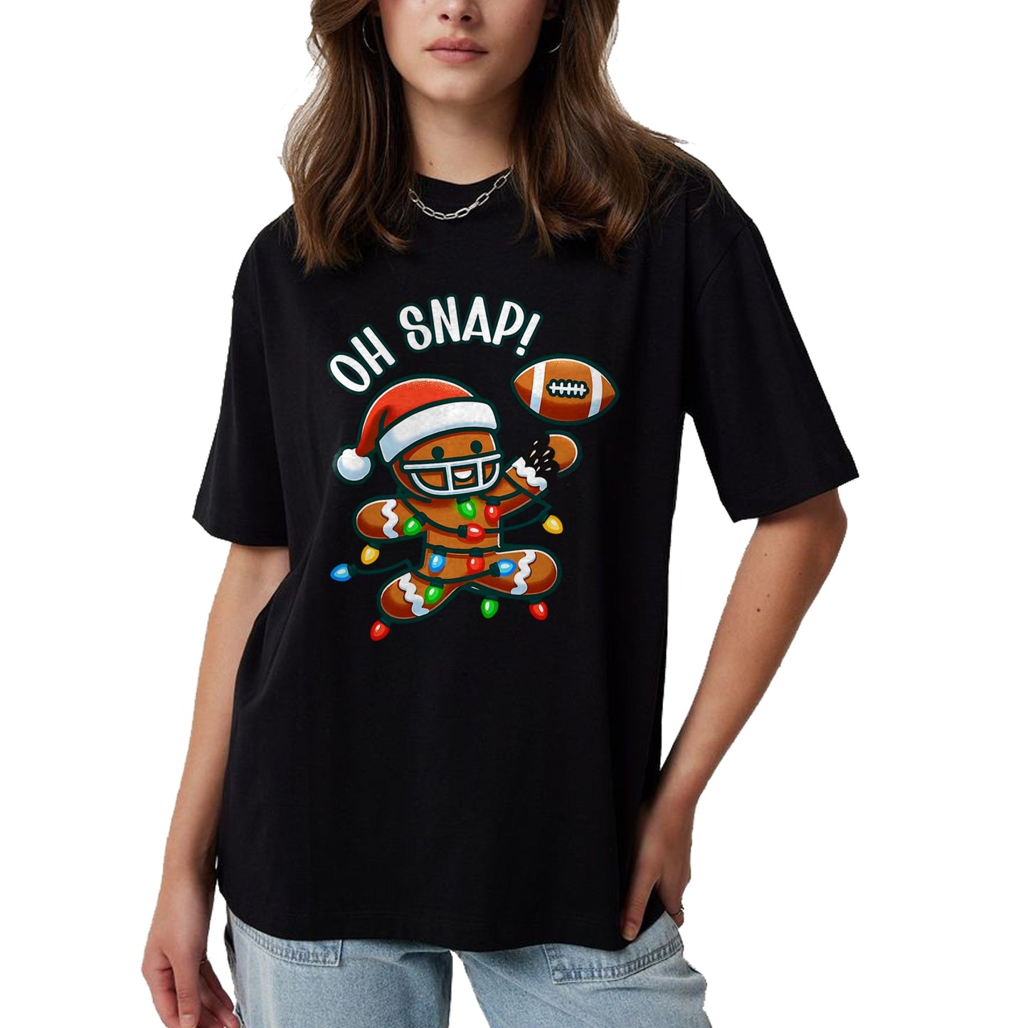 Funny Gingerbread Man Pajamas & PJs Xmas Holiday Oh Snap Gingerbreadman Christmas Football T-Shirt - Christmas Unisex T-Shirt/Hoodie/Sweatshirt - HNDS00