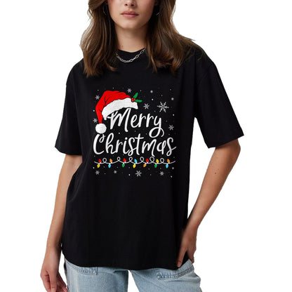 Merry Christmas Lights Santa Hat Xmas Family Matching Pajama T-Shirt - Christmas Unisex T-Shirt/Hoodie/Sweatshirt - HNDS00