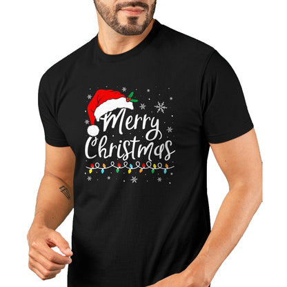 Merry Christmas Lights Santa Hat Xmas Family Matching Pajama T-Shirt - Christmas Unisex T-Shirt/Hoodie/Sweatshirt - HNDS00