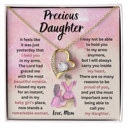 TO MY DAUGHTER "I Will Always Carry You Inside My Heart" - GIFT FROM MOM - Forever Love Necklace