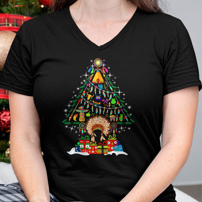 Native American T-Shirts, Vintage Native American Unisex T-Shirt/Hoodie/Sweatshirt HLT00 - American Flag - Christmas Tree Native American Tribe T-Shirt (1)