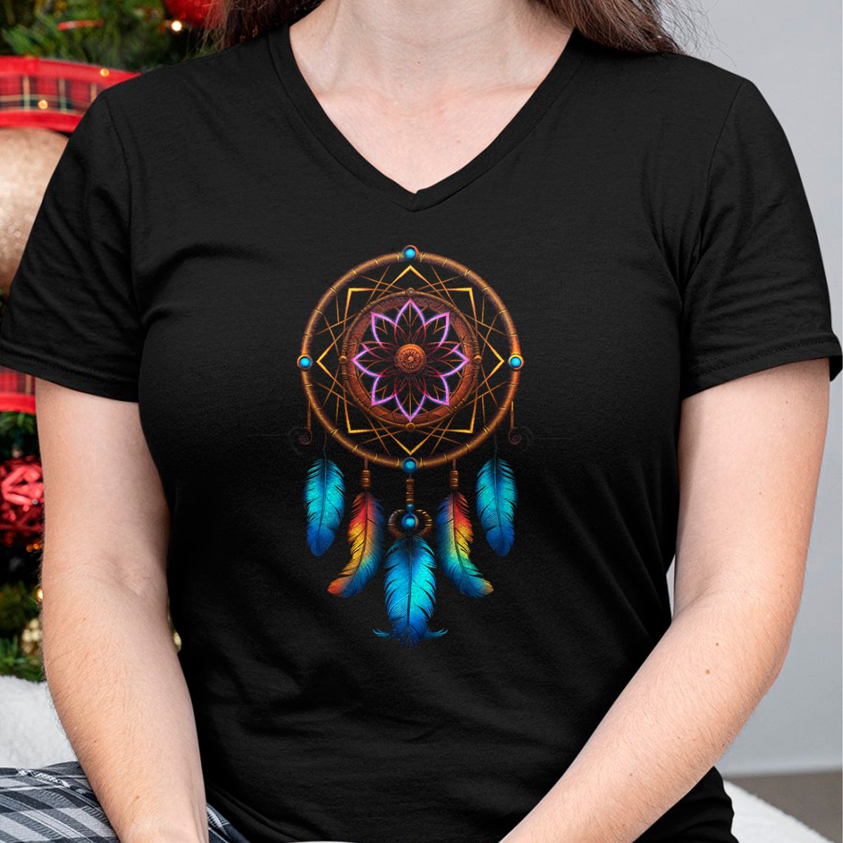 Native American T-Shirts, Vintage Native American Unisex T-Shirt/Hoodie/Sweatshirt HLT00 - American Flag - Colorful Dreamcatcher Feathers Tribal Native American Indian T-Shirt (1)