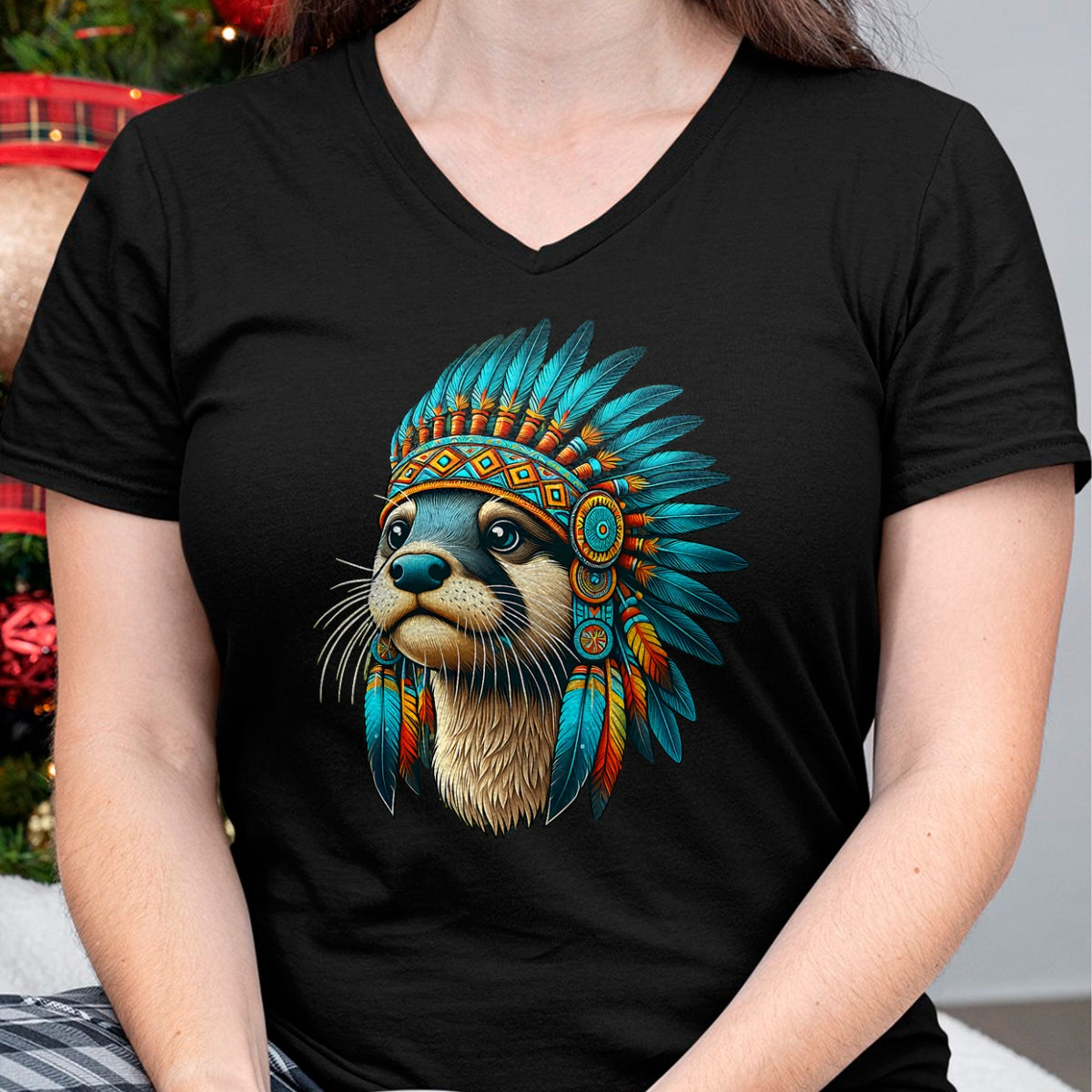 Native American T-Shirts, Vintage Native American Unisex T-Shirt/Hoodie/Sweatshirt HLT00 - Native Indian Otter Native American Indian Feathers T-Shirt (1)