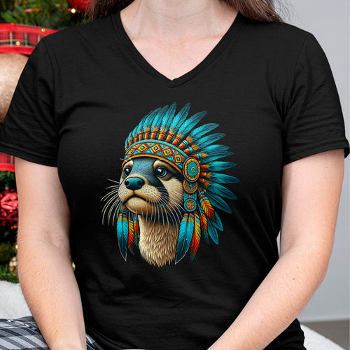 Native American T-Shirts, Vintage Native American Unisex T-Shirt/Hoodie/Sweatshirt HLT00 - Native Indian Otter Native American Indian Feathers T-Shirt (1)
