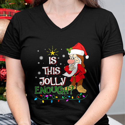 Is This Jolly Enough Grumpy Elf Pajama Christmas Lights T-Shirt - Christmas Unisex T-Shirt/Hoodie/Sweatshirt - HNDS00