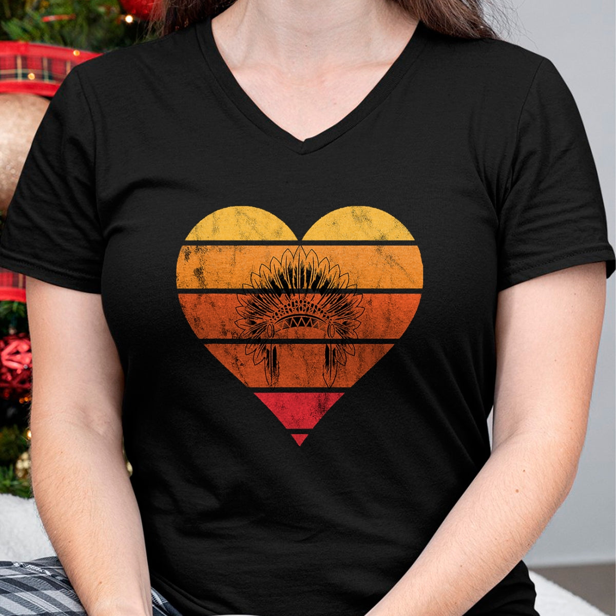 Native American T-Shirts, Vintage Native American Unisex T-Shirt/Hoodie/Sweatshirt HLT00 - Native American Retro Vintage Heart Sunset Native American T-Shirt