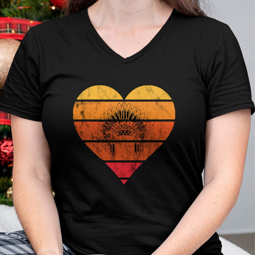 Native American T-Shirts, Vintage Native American Unisex T-Shirt/Hoodie/Sweatshirt HLT00 - Native American Retro Vintage Heart Sunset Native American T-Shirt
