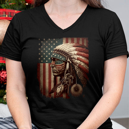 Native American T-Shirts, Vintage Native American Unisex T-Shirt/Hoodie/Sweatshirt HLT00 - Native American Indian Chief American USA Flag T-Shirt (1)