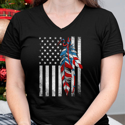 Native American T-Shirts, Vintage Native American Unisex T-Shirt/Hoodie/Sweatshirt HLT00 - American Flag - Native Feather Pride Month Indigenous T-Shirt (1)