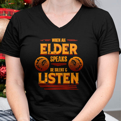 Native American T-Shirts, Vintage Native American Unisex T-Shirt/Hoodie/Sweatshirt HLT00 - American Flag - Be Silent And Listen To Elder Native American Day Graphic T-Shirt