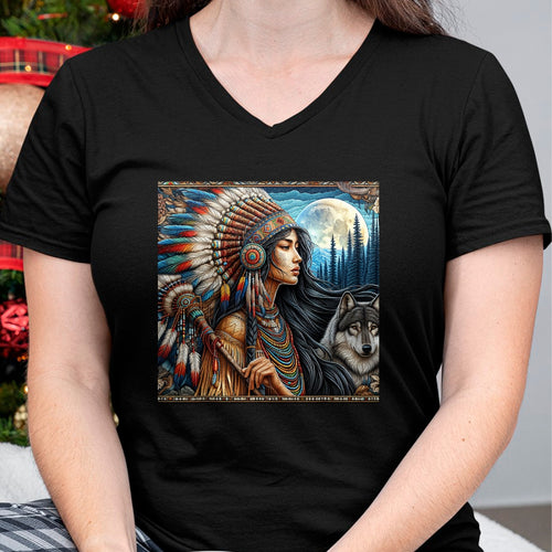 Native American T-Shirts, Vintage Native American Unisex T-Shirt/Hoodie/Sweatshirt HLT00 - indian native american woman with white wolf vintage gifts T-Shirt (1)