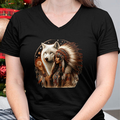 Native American T-Shirts, Vintage Native American Unisex T-Shirt/Hoodie/Sweatshirt HLT00 - Indian Native American Woman With White Wolf Vitage Gifts T-Shirt