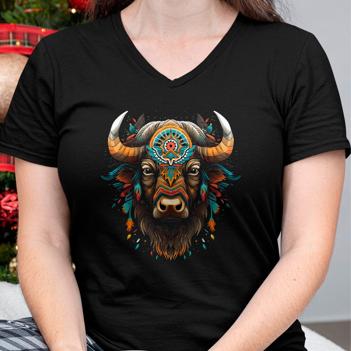 Native American T-Shirts, Vintage Native American Unisex T-Shirt/Hoodie/Sweatshirt HLT00 - American Flag - Bison American Buffalo Colorful Boho Native American Pattern T-Shirt