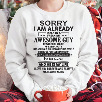 June - Sorry I Am Already Taken By A Freaking Awesome Guy - Gift For Your Girlfriend, Wife From Husband - DONN06 (SKU09-DONN-06)