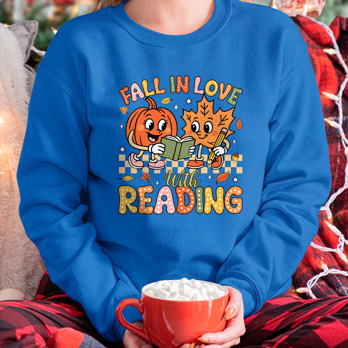 Best Teacher Shirt, Funny Teacher UnisexT-Shirt/Hoodie/Sweatshirt HLT00 - Fall in Love with Reading Autumn Pumpkin Teacher Book Lover T-Shirt