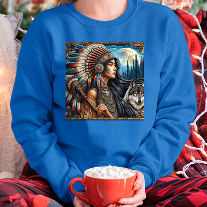Native American T-Shirts, Vintage Native American Unisex T-Shirt/Hoodie/Sweatshirt HLT00 - indian native american woman with white wolf vintage gifts T-Shirt (1)
