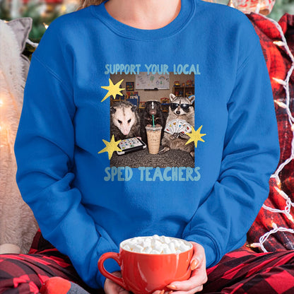 Best Teacher Shirt, Funny Teacher UnisexT-Shirt/Hoodie/Sweatshirt HLT00 - Support Your Local SPED Teacher Raccoon T-Shirt