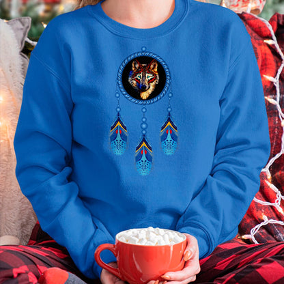 Native American T-Shirts, Vintage Native American Unisex T-Shirt/Hoodie/Sweatshirt HLT00 - Native American Timber Wolf Dream Catcher Tribal T-Shirt